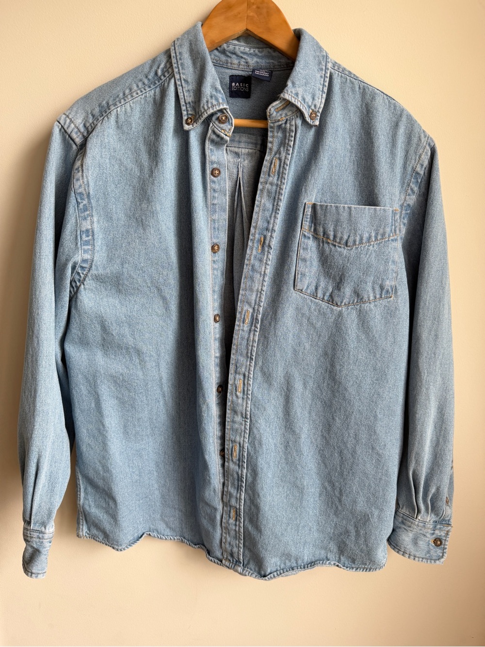 Basic Editions 100% Cotton Denim Button Down Shirt Mens M/Womens L